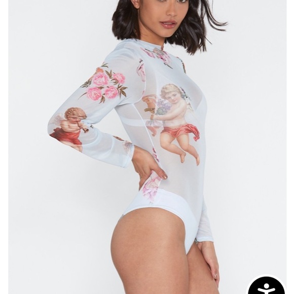 Nasty Gal Heaven Sent Cherub Mesh Bodysuit - Picture 1 of 16